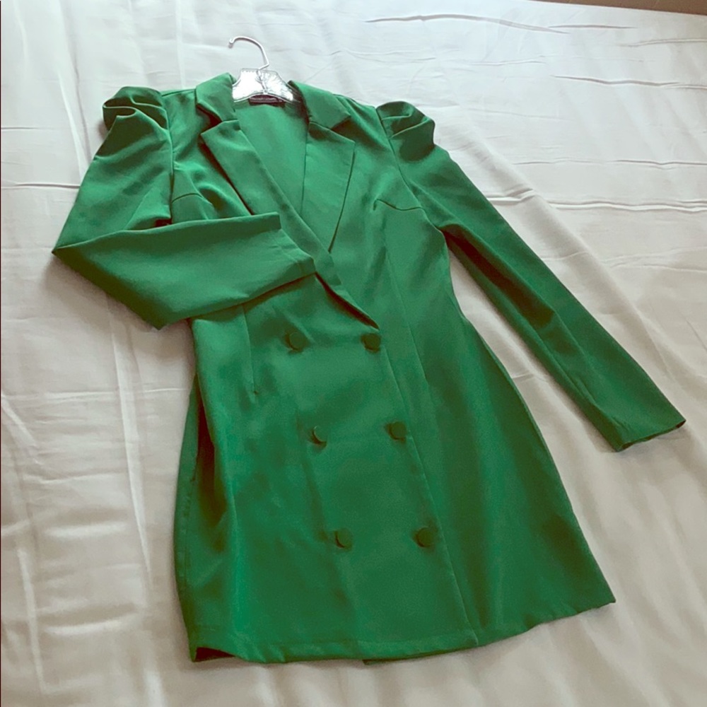 Green blazer over the knee dress